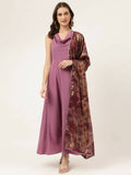 FIORRA Women's Lavender Poly Crepe Flared Kurta With Dupatta | Grocsy