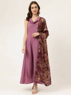FIORRA Women's Lavender Poly Crepe Flared Kurta With Dupatta | Grocsy