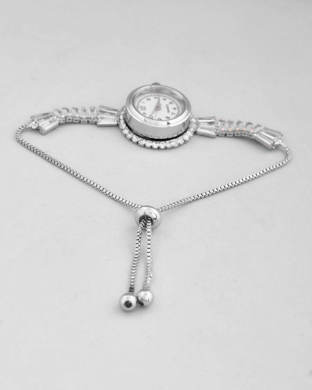 VOJ Silver Plated Crystal Studded Watch Bracelet | Grocsy