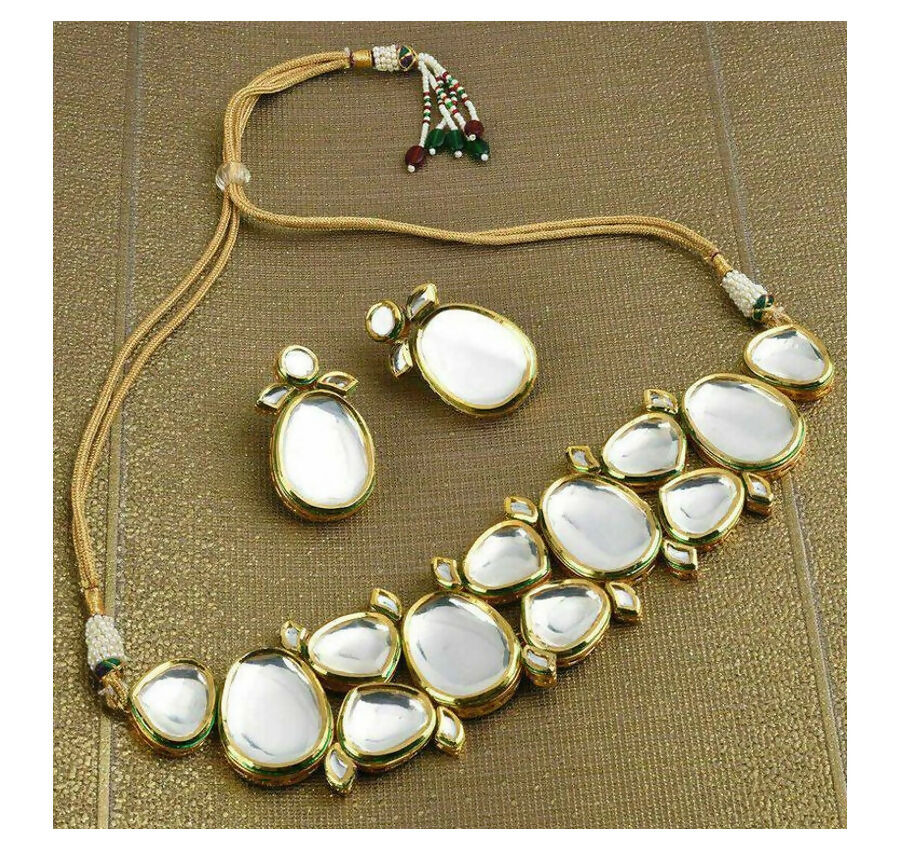 Joban Fashion Hand Made High Quality Gold Plated Base Metal Alloy Kundan Stone Studded Kundan Jewellery Set | Grocsy