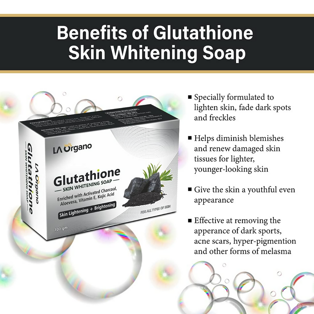 LA Organo Glutathione Activated Charcoal Skin Whitening Soap | Grocsy