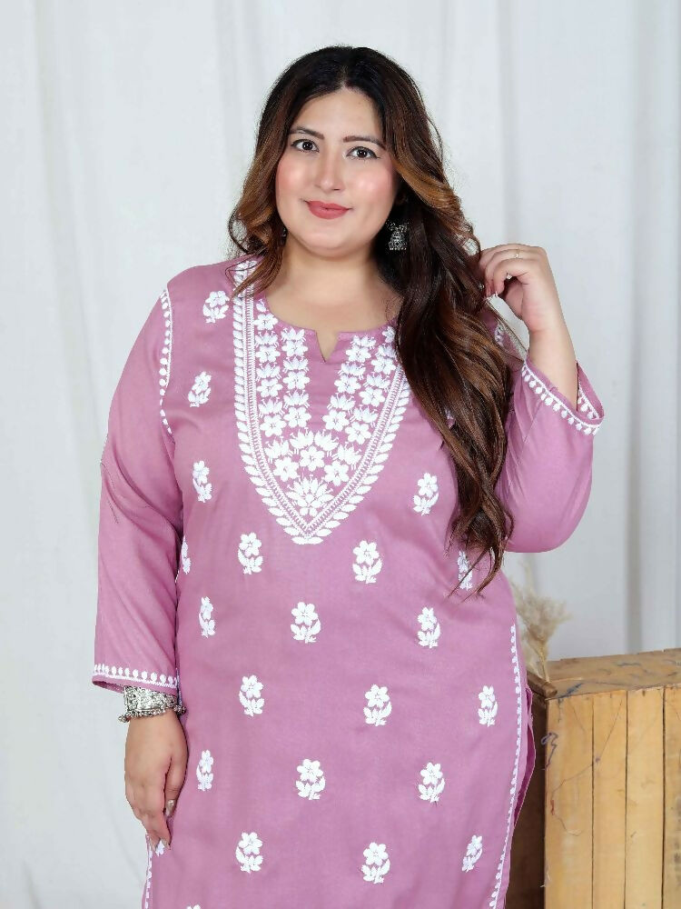 Miravan Womens Plus Size Pink Embroidered Kurta With Palazzo | Grocsy