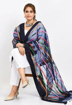 Mominos Fashion Moeza Women's Orgenza Multi Thread Mirror Work Navy Blue Dupatta | Grocsy