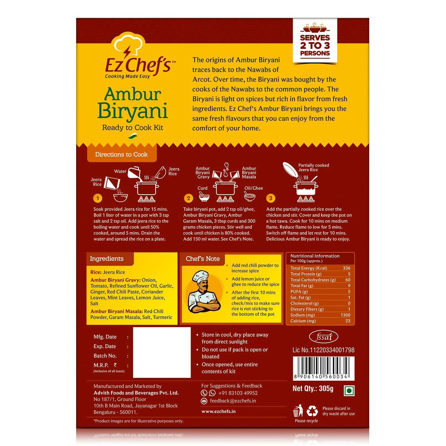 Ez Chef's Ambur Biryani Kit - Ambur's Famous Biryani | Grocsy