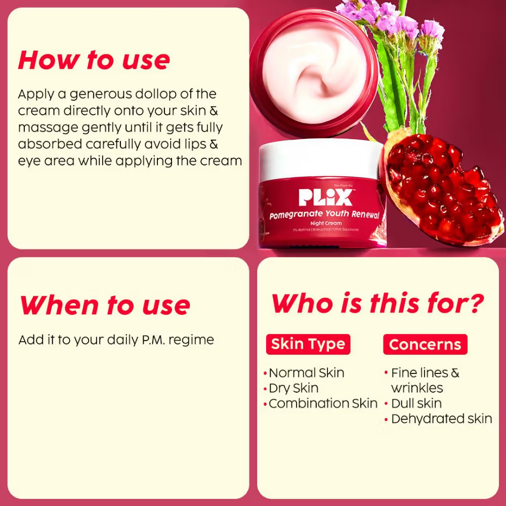 PLIX The Plant Fix 1.20% Retinol & 1% Bakuchi Oil Pomegranate Anti Ageing Night Cream | Grocsy