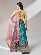 House of Panchhi Teal Pure Georgette Sequinse Work Lehenga & Blouse with Dupatta | Grocsy