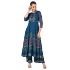 Aniyah Latest Cotton Block Printed Straight Kurta Blue Palazzo Set (AN-159K) | Grocsy
