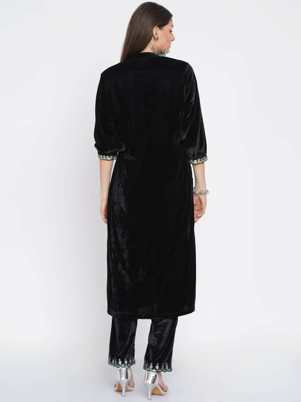 Women Republic Black Velvet Embroidered Kurta With Pants | Grocsy