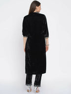 Women Republic Black Velvet Embroidered Kurta With Pants | Grocsy