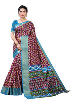 Vamika Purple and Blue Linen Jari Border Saree Online At Low Price | Grocsy