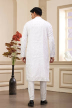 Raivat Ethnic Art Silk Thread Work Kurta Pajama In Off White Colour | Grocsy