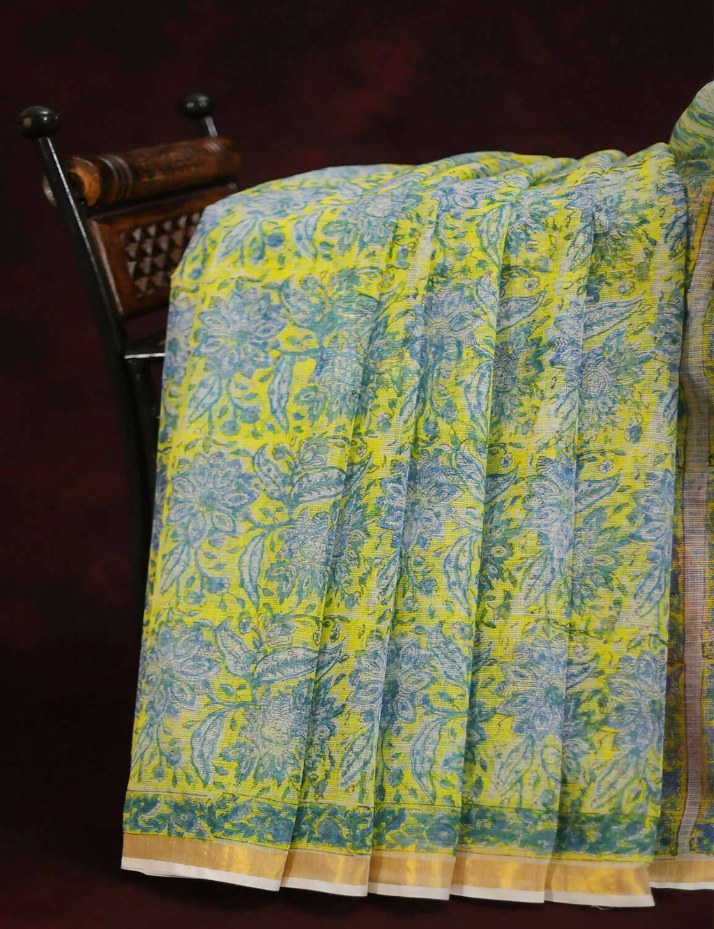 Lime Yellow Floral Design Pure Kota Cotton Saree By Gayathri Reddy Designer Studio | Grocsy