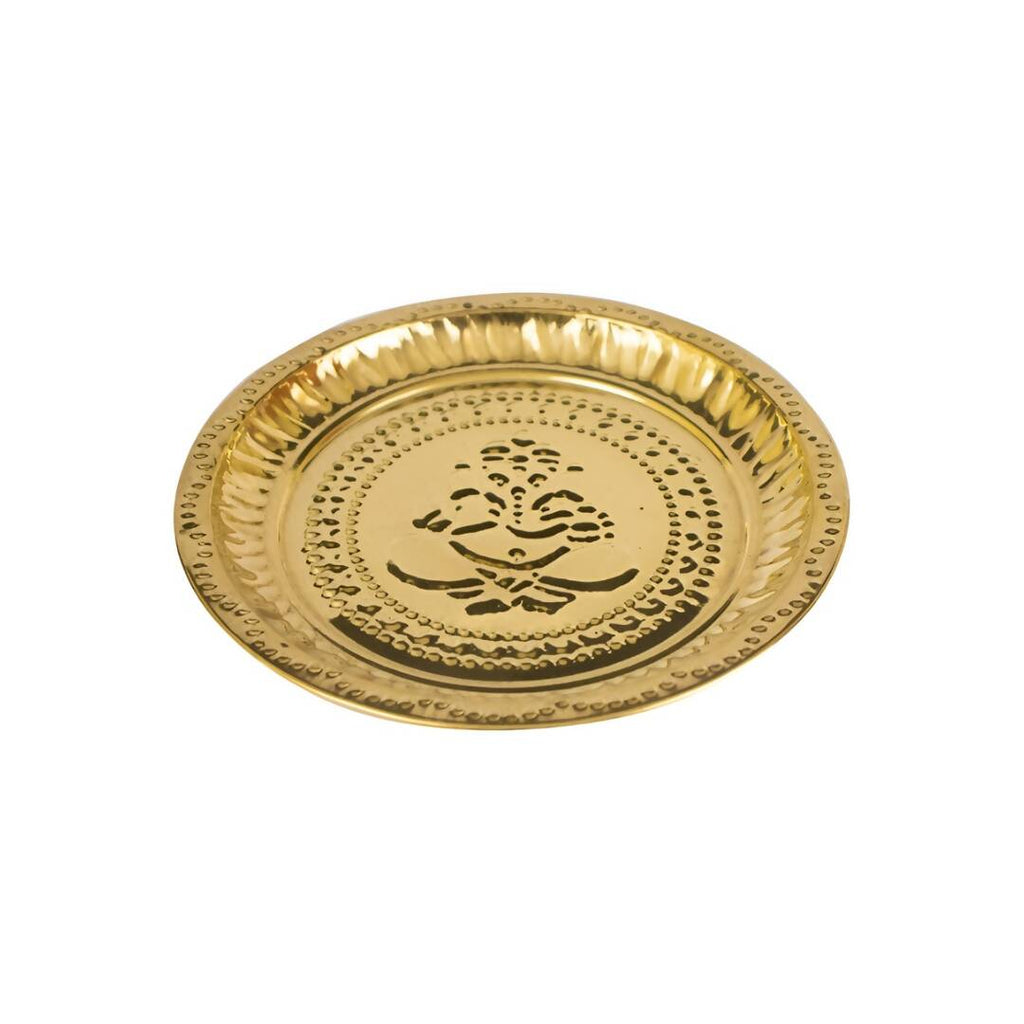 Spillbox Gold-Toned Brass Ganesha Thali Pooja Essential | Grocsy