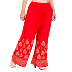 PAVONINE Red Color Golden Printed Rayon Fabric Sharara For Women & Girls | Grocsy