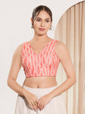 Joban Fashion Peach Viscose Rayon Padded Blouse With V Neck Sleeveless | Grocsy
