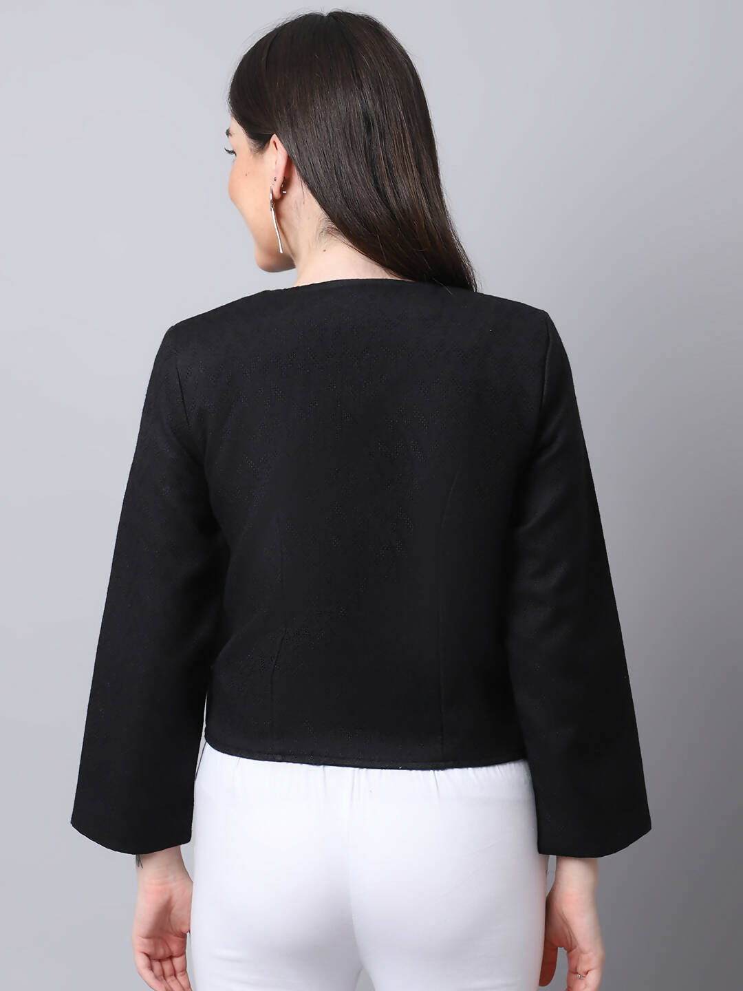 Even Apparels Black 100% Viscose Open Front Statement Women's Jacket | Grocsy
