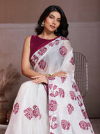 Teeya Creation Womens New Fancy Trending Party Wear Fendy Chiffon Saree-White | Grocsy