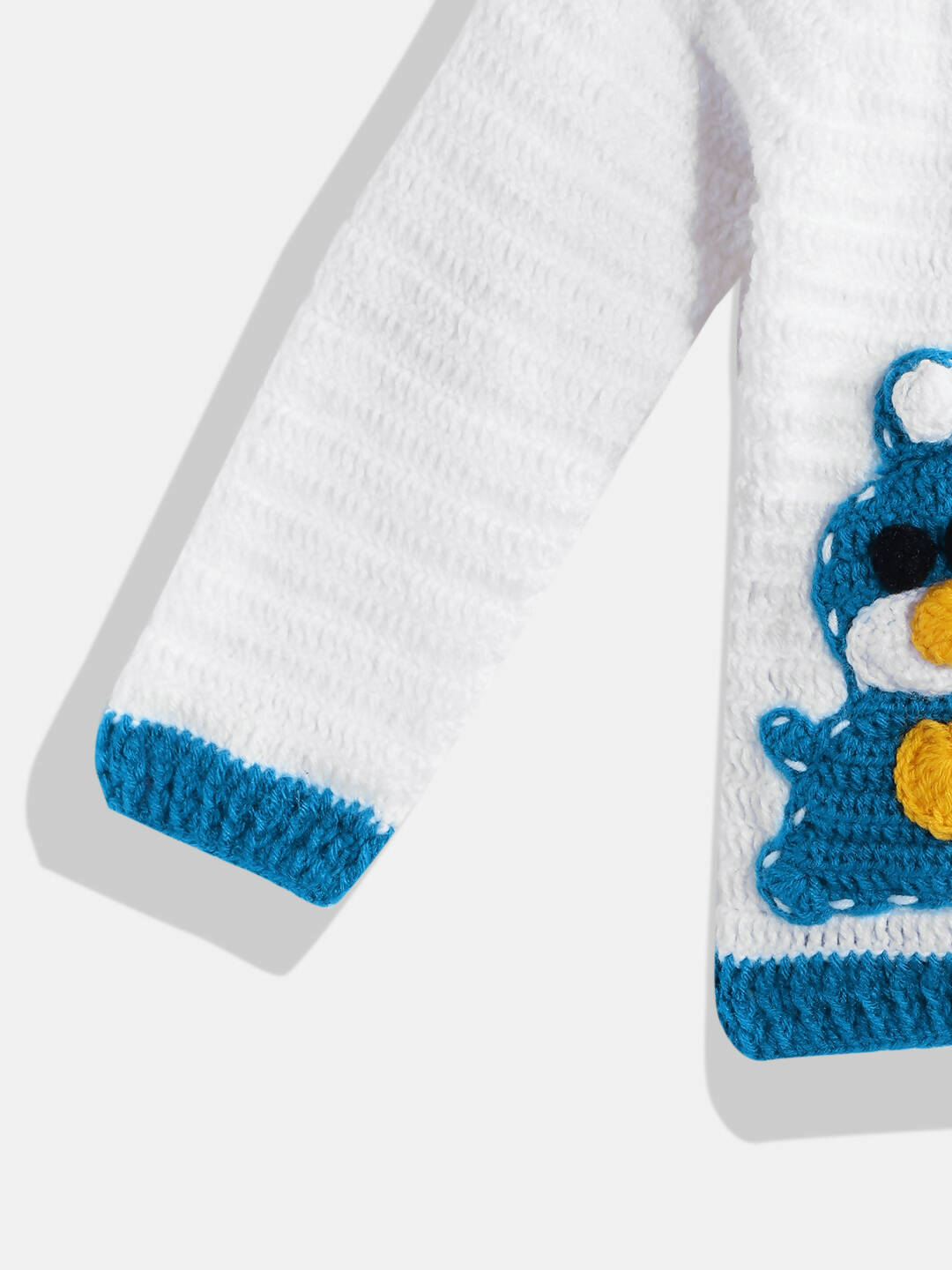 Chutput Kids Woollen Hand Knitted Full Sleeves Cardigan For Baby Boys - White | Grocsy