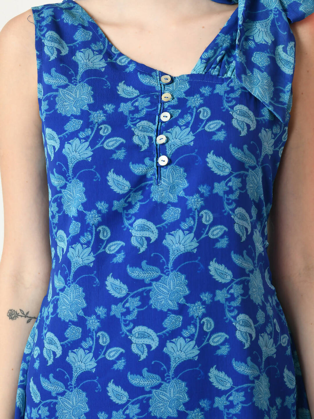 Myshka Women's Blue Fit and Flare Printed Dress | Grocsy
