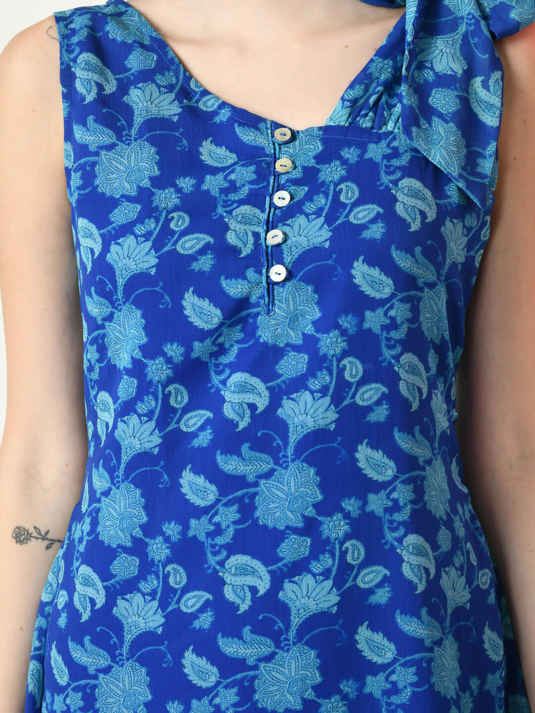 Myshka Women's Blue Fit and Flare Printed Dress | Grocsy