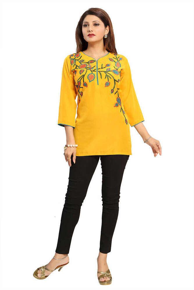 Snehal Creations Snazzy Scintillating Mustard Yellow Designer Tunic | Grocsy