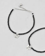 VOJ Set of 2 Butterfly Black Beads Anklet | Grocsy