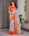 PR Fashion Peach Pure Handloom Linen Saree | Grocsy