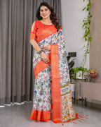PR Fashion Peach Pure Handloom Linen Saree | Grocsy