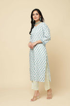 Designer Stylish Skyblue Cotton Blend Stitched Suit With Dupatta - Tanisha | Grocsy