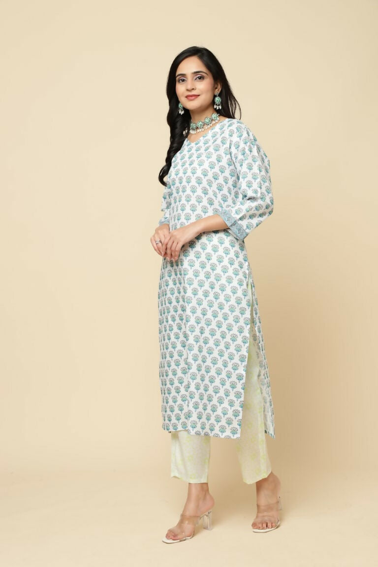 Designer Stylish Skyblue Cotton Blend Stitched Suit With Dupatta - Tanisha | Grocsy
