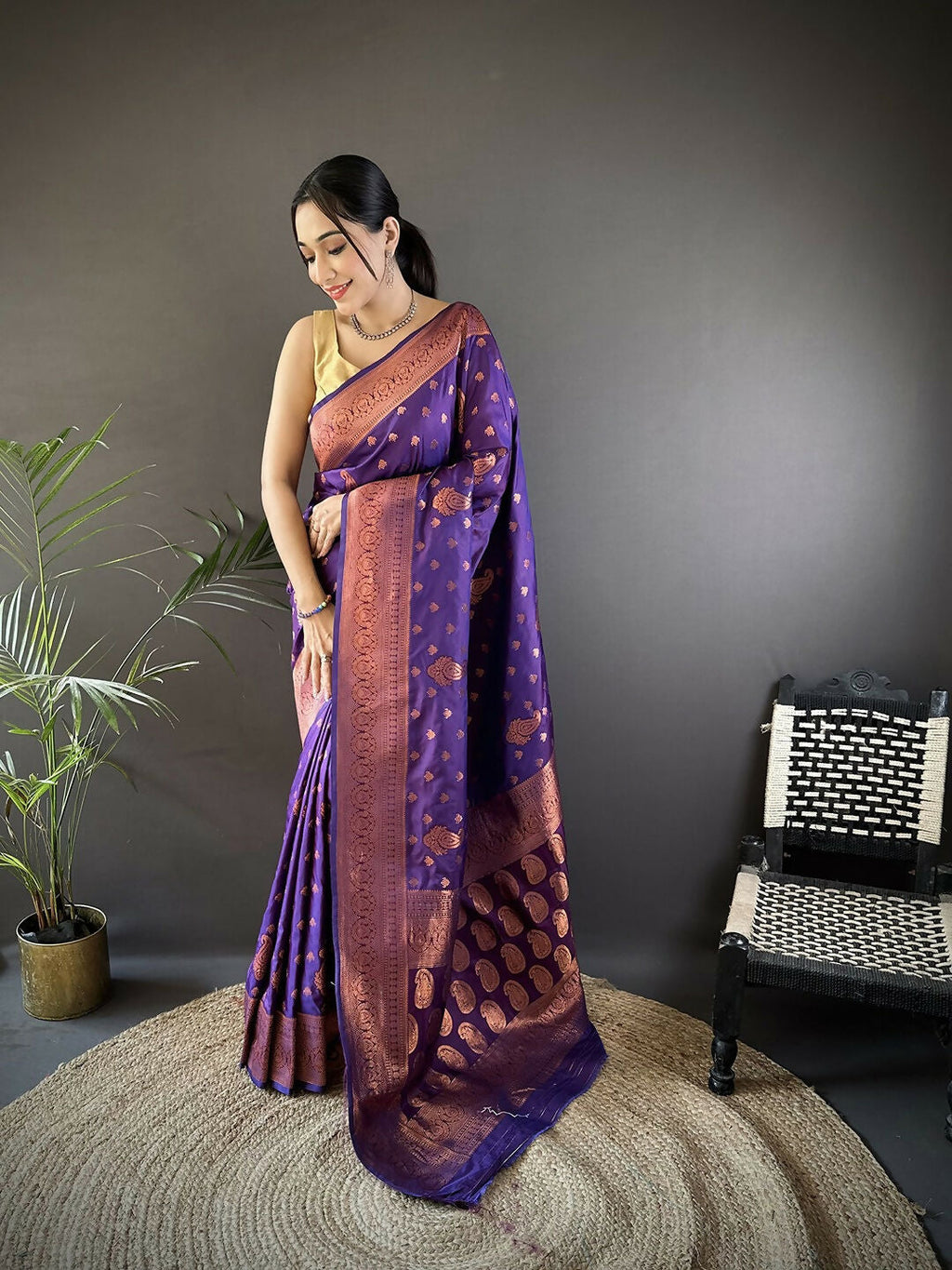 Joban Fashion Banarasi Purple Woven Soft Silk Saree | Grocsy