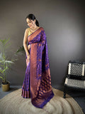 Joban Fashion Banarasi Purple Woven Soft Silk Saree | Grocsy