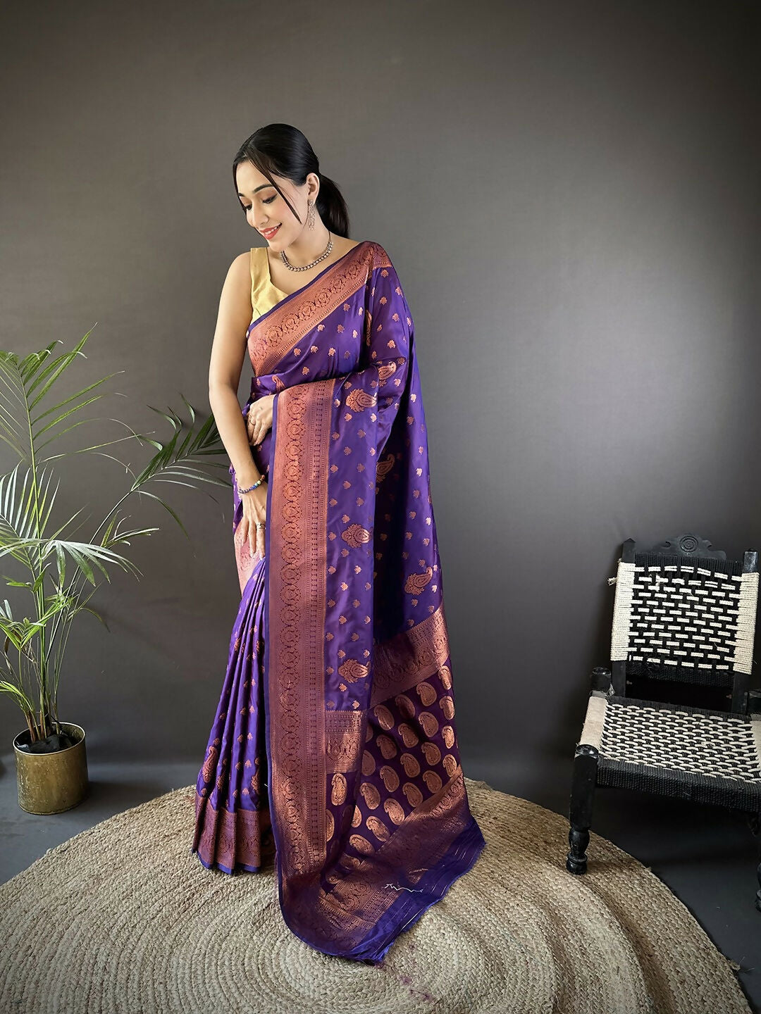 Joban Fashion Banarasi Purple Woven Soft Silk Saree | Grocsy