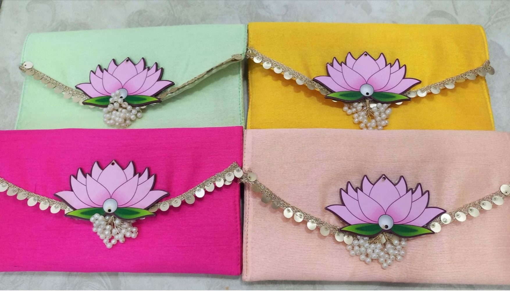 Joban Fashion Lotus Satin Clutches ( Pack Of 4 ) - Multicolor | Grocsy