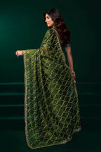 Joban Fashion Green Net Party Wear Sarees | Grocsy