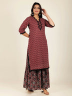 Aramya Straight Soft Cotton Geometric Print Women's Kurta - Red | Grocsy