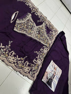 Anaita Purple Real Premium Silk Stitched Shrug Suit with Embroidery Work | Grocsy
