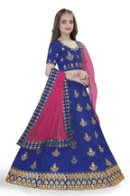 Dwiden Royal Blue Kamal Tafetta Sattin Semi-Stitched Girl's Lehenga Choli | Grocsy