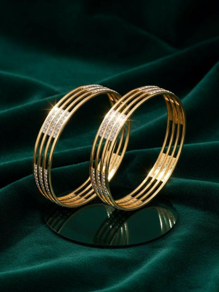 NVR Women Set of 2 Gold Plated CZ Stone Kada Bangle | Grocsy