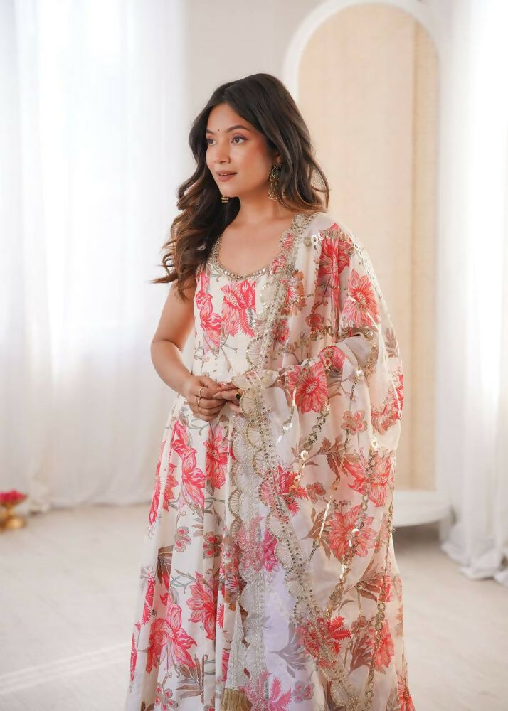 Teeya Creation Crea Pure Muslin Silk Digital Print Traditional Wear Long Gown | Grocsy