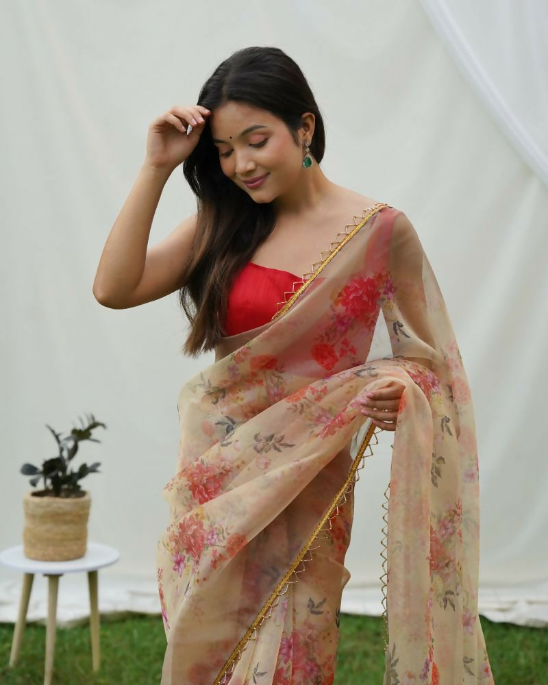 Vamsee Shanaya Brown Organza Saree | Grocsy