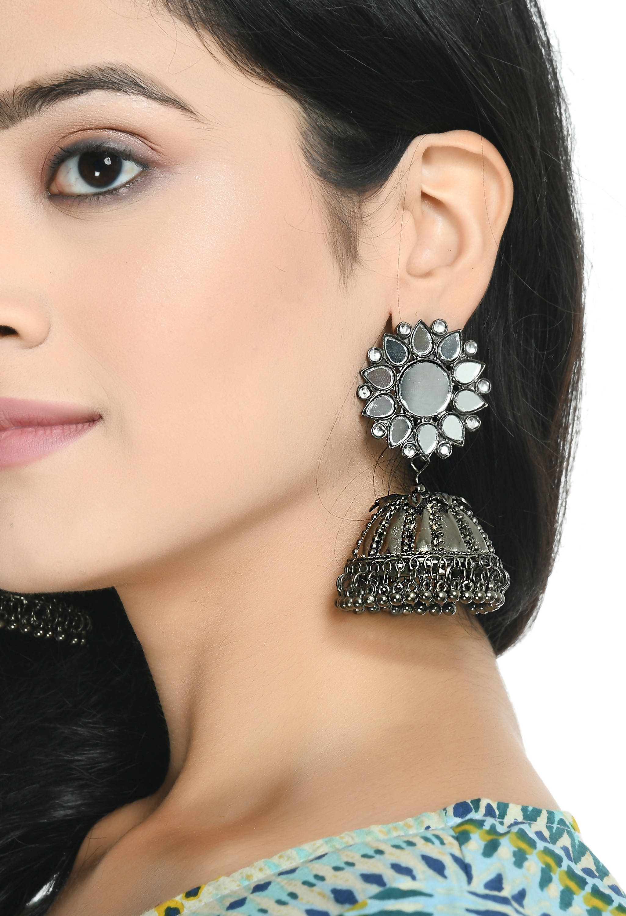 Mominos Fashion Johar Kamal Silver-Plated With Mirror Earrings Jhumkas | Grocsy