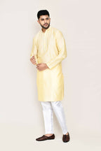 Joban Fashion Cream Colored Art Silk Fabric Kurta With Straight Fit Pant | Grocsy