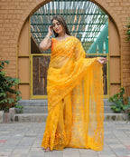 Vamsee Kiki Yellow Organza Saree | Grocsy