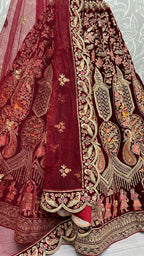 Jyoti Fashion Women's Maroon Velvet Multi Thread Embroidered with Zircon Diamond Work Wedding Lehenga Choli | Grocsy