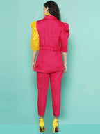 Women Republic Pink And Yellow Cotton Silk hand Embellished Coord set with Pouch | Grocsy