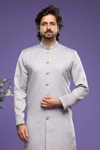 Raivat Ethnic Art Banarasi Silk Thread Work Kurta Pajama In Grey Colour | Grocsy