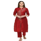 Lagi Women's Maroon Poly silk Straight Embroidred Kurta Pant (RO115A) | Grocsy