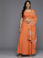Ahalyaa Women's Traditional wear Lehenga Choli - Orange | Grocsy