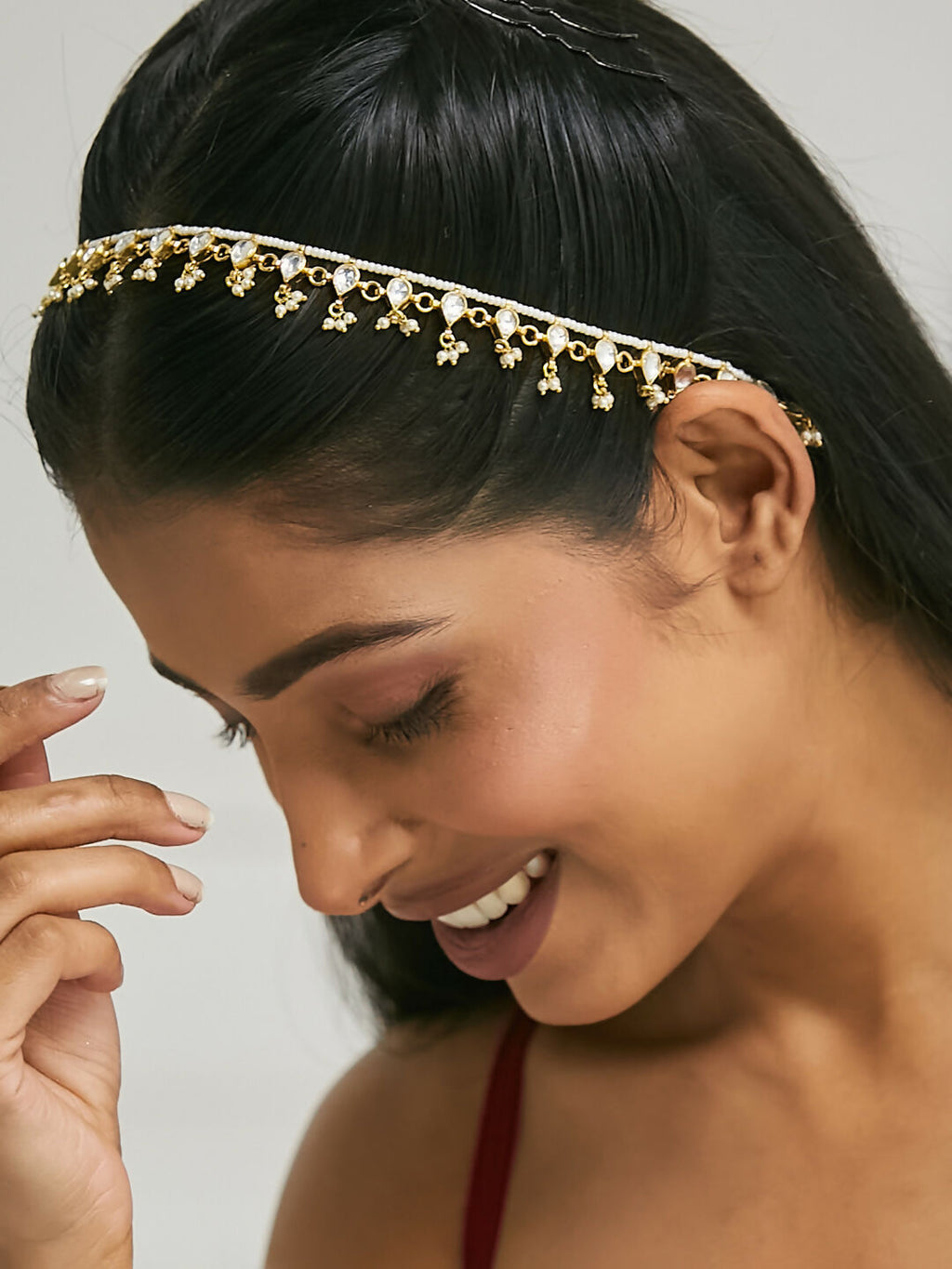 Nuyug 22K Gold-Plated Pearl Drops Matha Patti cum Necklace | Grocsy